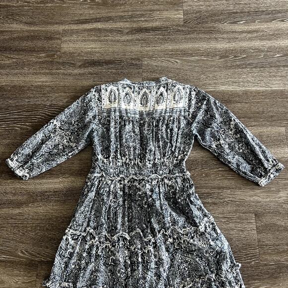 EUC Cleobella Dalia Midi Dress Blue Gray Rishi Block Print Boho Cotton Small (S) - Picture 10 of 16